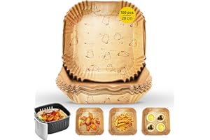 PEKA PEKÍTA Papel para Freidora de Aire sin Aceite Extra-Fuerte, Apto para Freidoras con Cesta Cuadrada, Accesorios Ideales de Air Fryer, Papel Pergamino Vegetal Cuadrado no Perforado, Papel de Horno, 100ud 20cm