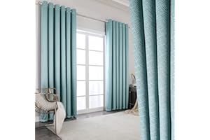 Krismile 100% Blackout Eyelet Curtains Teal - Thermal Insulated & Noise Reducing, Thick Short Curtains for Bedroom, Lined Blackout curtains, Room Darkening Curtains, 46 x54 inch 2 Panels