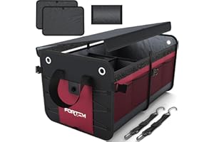 FORTEM Organizer Bagagliaio Auto, Organizer Auto e SUV Multi Scomparto Pieghevole, Organizer Auto Bagagliaio, Fondo Antiscivolo, Cinghie Regolabili, Coperchio Pieghevole (2 Scomparti, Rosso)