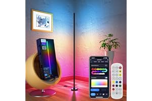 ‎GAOXUN Gaoxun RGBW LED Stehlampe Wohnzimmer, Ecklampe Dimmbar mit Fernbedienung und APP, Alexa und Google Assistant, 16 Millionen Farben, 44 Szenenmodi, Musikmodi, DIY-Modus für Schlafzimmer Gaming, Schwarz