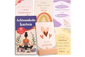 GOLDZIPLES 40 Achtsamkeitskarten für Erwachsene mit Holzständer, Positive Affirmationen + Übungen , Achtsamkeit Geschenk für Frauen für positive Gedanken, Persönlichkeitsentwicklung, Motivation, Selbstliebe