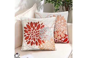RYBORNAMENT Fundas Cojin Naranja Y Gris 40x40 Fundas De Cojin Patrón Floral Fundas Para Cojines Impresión A Doble Cara Funda Cojín Verano Otoño Funda Para Cojines Para Salón Dormitorio Sofá Decoración, 2 Piezas