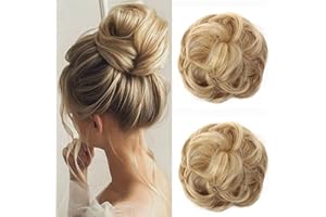 JJstar 2PCS Messy Bun Hair Piece Curly Fake Hair Buns Donut Tousled Updo High Heat Resistant Synthetic Fiber Hair Scrunchies Pieces for Women Girls Ponytail Extension(Light Honey Blonde)