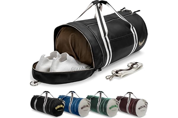 Sac de Sport Nolim-it® - Vintage - Simili Cuir - Sac bandoulière Homme - Pliable - Compartiment Chaussures - Sac Voyage Cabine - Résistant à l’Eau - 60x30x30cm - Medium 54L - Duffel Bag - Musculation