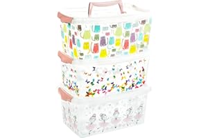 2friends Lot de 3 boîtes de rangement pour enfants avec couvercle, rose, avec poignée dans le couvercle et fermeture à clic, boîte de rangement avec couvercle, pour enfants, fabriquées en UE