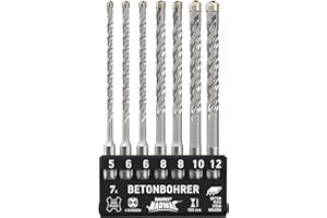 BAURIX® Juego de brocas SDS [7 piezas] - Brocas NARWAL® - Perforación sin esfuerzo en hormigón - Juego de brocas profesional 5,6,8,10,12 mm - Longitud 160 mm - Juego Brocas metal