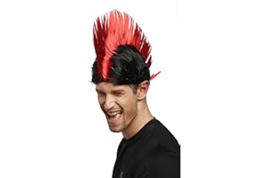 WIG ME UP- XR-012-P103/PC13 Peluca Carnaval Halloween Wave Punk roquero Cresta Mohawk 80s Negro Rojo
