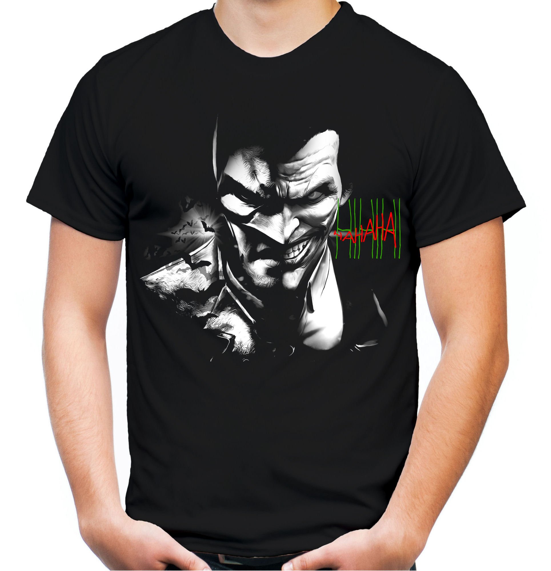 Evil-Batman-Joker-Mnner-und-Herren-T-Shirt-Vintage-Comic-Kult
