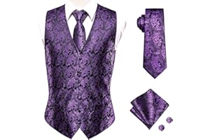 Dubulle Mens Vest and Tie Set Waistocat Necktie with Pocket Square Cufflinks