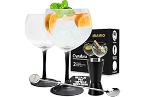 MIAMIO - 2 bicchieri da gin e tonica da 650 ml - di alta qualità ideali per cocktail - Set regalo comprensivo di misurino e cucchiaio per mescolare