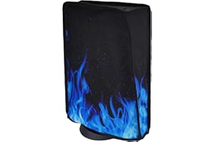 playvital Housse Anti-Poussière pour ps5 Accessoire Protection,Dust Cover pour ps5 Standard & Digital Console Cache-Poussière Nylon-Vertical,Flamme Bleue