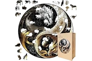 LUMIN TUTU Drewniane puzzle dla dorosłych – 300 sztuk, 29 x 29 cm – drewniane puzzle, dla dorosłych i dzieci – idealne do dekoracji i prezentów – drewniane puzzle z drewnianym pudełkiem (smok)