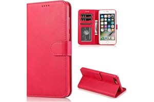 CTIUYA Custodia per iPhone 7 Plus/iPhone 8 Plus, Cover Flip Case Pelle Custodia Portafoglio con Porta Carte Protettiva Completa a Libro Cuoio Custodia per iPhone 7 Plus/iPhone 8 Plus,Rosa Rossa