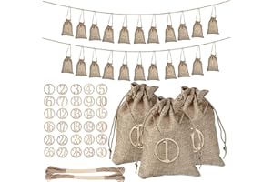 XUWAIDSGN 30 Stück Ramadan zum Befüllen Set, Ramadankalender zum Befüllen, 30 DIY Geschenksäckchen Stoff Adventskalender Stoffsäckchen mit 1-30 Ziffern Holzspäne und 2 Hanfseil 10m, Stoffbeutel Selbstbefüllen