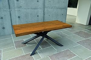FASHION COMMERCE KONTE.DESIGN Tavolo BOLGHERI in legno massello, Rovere Grano, gambe incrociate in metallo nero, 250x100 cm