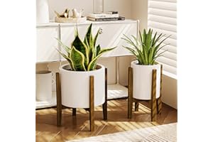 Bamworld Regulowany stojak na rośliny wewnątrz, bambusowy stojaki na kwiaty, nowoczesny stojak na doniczki z połowy wieku, pasuje do doniczek od 18 cm do 30 cm(doniczka i roślina nie są dołączone)