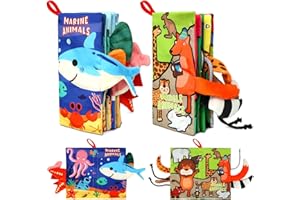 YOGINGO Baby Books 0-6 Months Montessori Toys Cute Animal Theme Baby Cloth Books 6 to 12 Months, Soft Stuffed High Contrast Crinkle Infant Sensory Toys, Baby Toys Boys&Girls Kids Early Learning Gifts