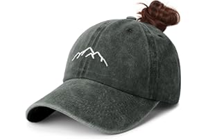 Hebenie Ponytail Baseball Cap for Women - Washed Ladies Baseball Caps Cotton Vintage High Bun Pony Embroidered Classic Adjustable Ponytail Cap