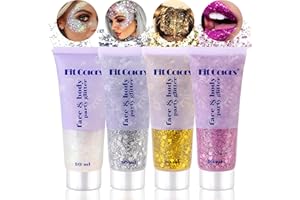 VEGENA Gel Paillettes Visage Paillette Cheveux: 4 Couleurs Maquillage Paillette, Paillettes Corps, Paillettes Visage Festival, Glitter Body Gel Makeup pour Lèvres Noël Fête Pâques Cosmétique Décoration