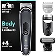 Braun Body Groomer Series 5 5370, For Men, Incl. 2 Combs 3mm-11mm Lengths, SkinShield Technology Gentle Use and Clean Shave Attachment, Waterproof, Cordless with 100-min Run Time, Noir, 1.0 count