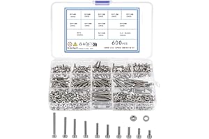 KOXXIAMOQ Zestaw 600 sztuk śrub cylindrycznych M3 z łbem sześciokątnym, nakrętki i podkładki, zestaw śrub z gniazdem sześciokątnym, asortyment śrub gwintowanych z nakrętkami