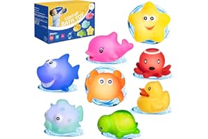 HOYIBO Light Up Bath Toys - 8 Pack Toddler Bath Toys Bathtub Toys With Colorful Flashes Lights Baby Bath Toys Floating Water Toys Bath Toys for Toddlers Bath Toys for Kids 3-5 Boys Girls Toddler Gifts