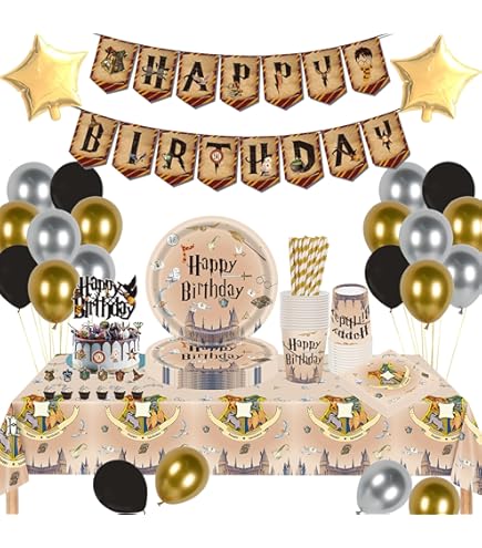 Decorazioni Compleanno Harry Potter - Set 16 Ospiti Con Stoviglie, Tovaglia, Palloncini E Torta A Tema Mago - Foto 10