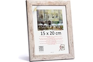 3-B Cornice Portafoto HIT – Bianco Rustico (Invecchiato Otticamente) – 15 x 20 cm – Cornice in Legno Con Vetro Acrilico