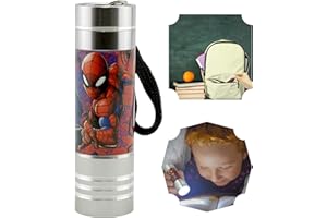 KIDS LICENSING Flashlight Torch, 9 LED Torch with Colors LED Flashlight Mini Torch for Kids Featuring TV Characters for Boys 3+ Years - Spiderman Silver