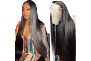 TUNFINE 32 Pulgadas 13x6 Lace Front Human Hair Wigs Pelucas Mujer Pelo Natural Humano Straight Peluca Negra Larga 100% Brazilian Virgin Hair for Black Women (80 cm)