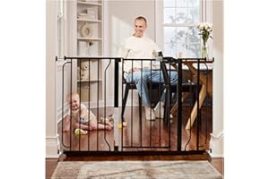 Regalo Easy Step 124cm Extra Wide Baby Gate, Black, Includes 10cm and 30.5cm Extension Kit, 4 Pack of Pressure Mount Kit and 4 Pack of Wall Mount Kit