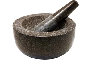 JADE TEMPLE 17170 Steinmörser mit Stößel im Set, effektives und einfaches mörsern, aus massivem Granit mit 18 cm Durchmesser und 8,5 cm Höhe, Grau