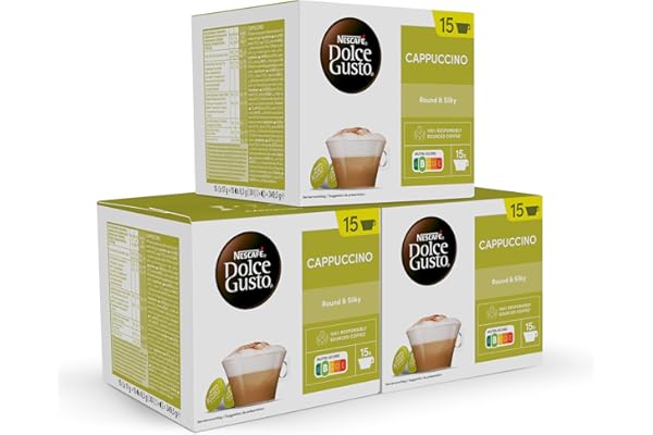 NESCAFÉ Dolce Gusto Cappuccino - Cápsulas de Café, 90 Cápsulas (3 x 30) - 45 taza de café - Clásico Italiano - Originales para cafeteras Dolce Gusto