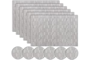 Homcomodar Silver Placemats and Coasters Sets of 6 for Dining Table(Silver Grey)