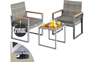 ‎CASARIA Casaria® Balkonmöbel Set Polyrattan Holz Akazie Wetterfest 2 Stühle Tisch Auflagen 160kg Belastbarkeit Verstellbar Terrasse Balkon Möbel Lounge Outdoor