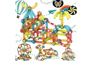 BINZKBB Magnetyczne klocki budowlane - STEM magnetyczne kije zabawka edukacyjna dla dzieci - Gry magnetyczne budowlane dla chłopców i dziewcząt dla 3,4,5,6,7 lat - Duża 52 części i książkę z pomysłami