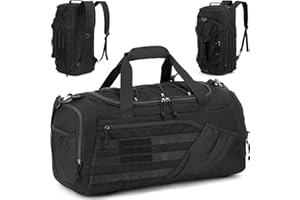 TONRUYN 45L Tactical Sports Duffle Bag for Men Military Gym Bag Medium Travel Duffel Holdall Backpack with Shoe Compartment & Wet Pocket 3-in-1 Weekend Bags for Training, Camping, Hiking, Black