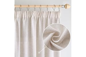 Woaboy Cortinas Lino con Cinta Fruncidora Visillos Dormitorio Ventana Translúcido Cortinas Modernas para Salón Habitación 2 Piezas 140x260cm Blanco Blanqueado