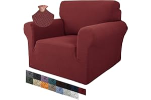 ‎MAXIJIN MAXIJIN Creative Jacquard Stuhlbezüge für das Wohnzimmer, Rutschfester Super-Stretch-Stuhlbezug mit Armen Hunde Haustierfreundlicher 1-teiliger elastischer Sofa-Couchschutz (1 Sitzer, Weinrot)