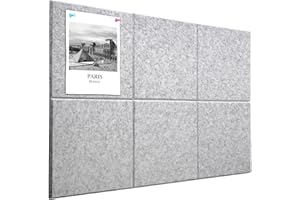 HEDOBCESO Cork Board Alternative 90 x 60 cm Notice Pin Board Bulletin Board for Home Office Kitchen Photos Memos - 6 Pack Removable Felt Wall Tiles with 20 pushpins - Silver Gray