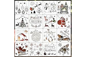 16 Pièces Réutilisable Pochoirs Noël, ZoneYan Enfant Pochoirs Noël, 15 * 15cm, Modèle de Peinture Noëls, DIY Pochoir de Dessin, Flocon Neige Pochoir de Dessin, Plastique Modèle de Peinture