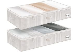 StorageWorks Under Bed Storage Boxes with Lids, Large Underbed Storage Box Containers for Bedroom Organising Blankets Bedding, Rigid Under Bed Clothes Organisers, Grey and White Stripes, 2-Pack