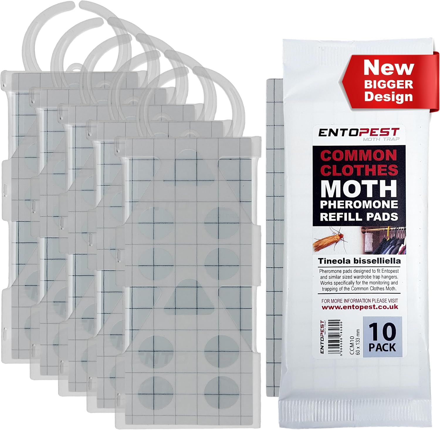 Entopest Monitoring Moth Traps | 10 Refill Pads & 5 Reusable Hangers | Clothes Moth Detection | Sticky Monitoring Pads for Wa