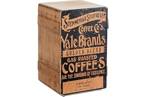 XDrum Design Series Cajon “Coffee” - Designer-Cajon mit Vintage-Aufdruck - Integrierter Bass Port - Korpus aus HPL in Bananenkisten-Optik - Fest installierter Snare-Teppich
