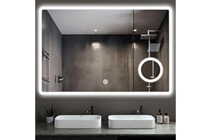 Heilmetz Large Bathroom Mirror with Lights, 1000 x 700mm Led Illuminated Bathroom Mirror with Shaver Socket, Demister, Touch Switch, 3x Magnification, Horizontal Vanity Mirror Wall Mounted
