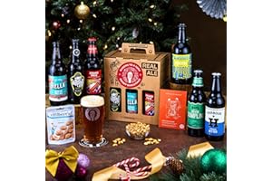 Premium British Real Ale Merry Christmas Beer Hamper - 6x500ml Independent Traditional Ales with Snack & Craft Beer Tasting Guide by QWERTY Beer Box - Gift for Men