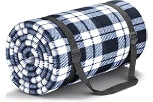 Huthim Manta de picnic – 300 x 300 cm – Impermeable – Sin arena – Lavable – XXL – Plegable – Con correa para el hombro – Ideal para la playa y el parque (rejilla azul y blanca)