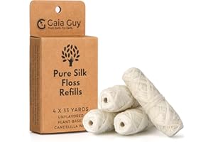 Gaia Guy Wkład do jedwabnej nici dentystycznej | Naturalny jedwab niearomatyzowany | 4 szpule x 33 jardy | Kompostowalna, zrównoważona i biodegradowalna nić jedwabna i ekologiczne opakowanie