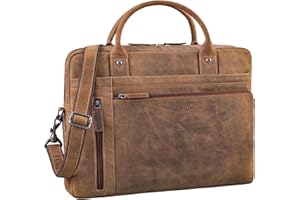 STILORD 'Jared' Único Maletin Piel Hombre Bolsa Portatil 15.6-16 Pulgadas Grande Bolso Hombre Bandolera Vintage Bolso Trabajo Mujer Laptop Bag Cuero Auténtico, Color:Bergamo - marrón