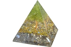 Nupuyai Labradorite Naturelle Pyramide de Cristal Arbre de Vie pour la Relaxation, Générateur d'énergie d'orgone en Pierres de Puce de Cristal pour la Méditation Reiki et Bureau Décor, 6x6x6 cm